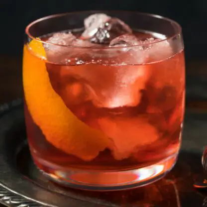 Boulevardier Cocktail With Bourbon Whiskey Sweet Vermouth And Campari Bitter Amaro