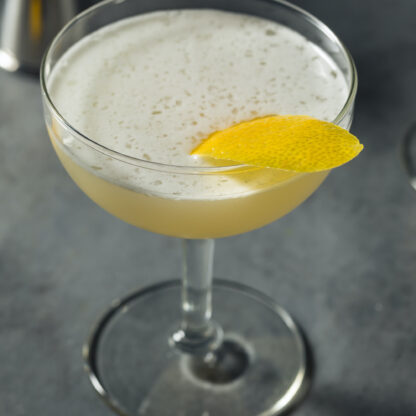 Illegal Cocktail With White Rum Mezcal Falernum Maraschino Liqueur Lime Juice Egg White Soda Water Shaken Cocktail