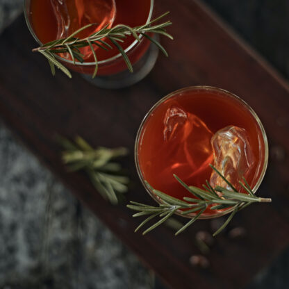 Rosemary'S Ring Cocktail With Cognac Amaro Nonino Rosemary Syrup And Sparkling Wine